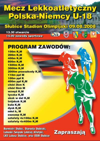 Słubice - mecz lekkoatletyczny Polska - Niemcy - program zawodów