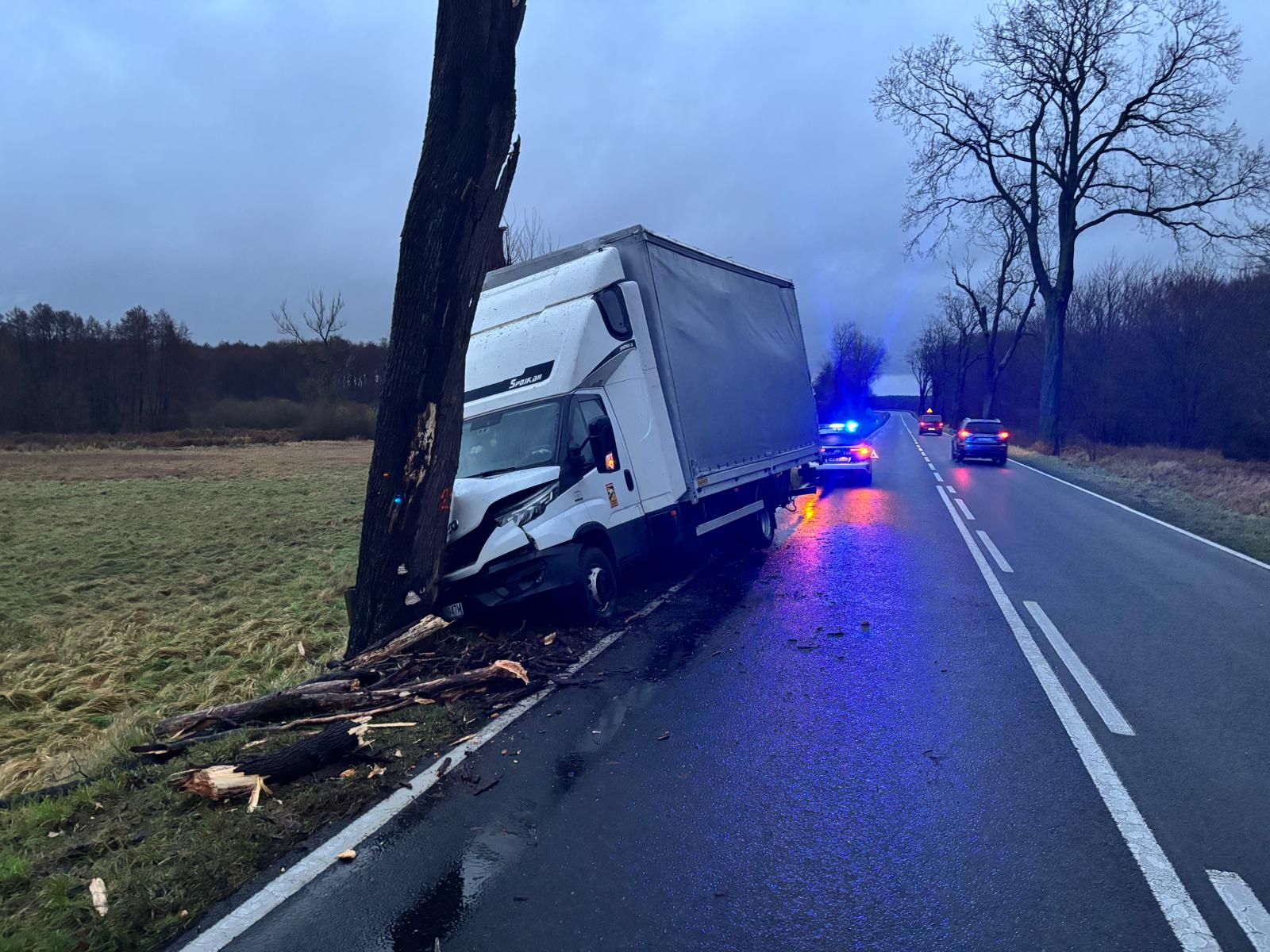 Dostawczak uderzył w drzewo na drodze z Kostrzyna do Sło