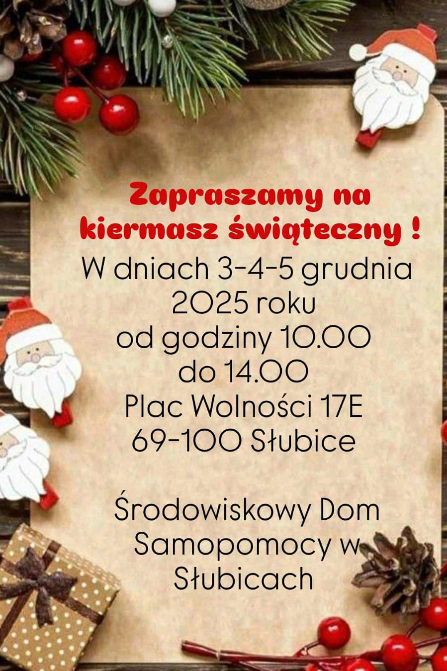 Środowiskowy Dom Samopomocy w Słubicach organizuje kiermasz świąteczny