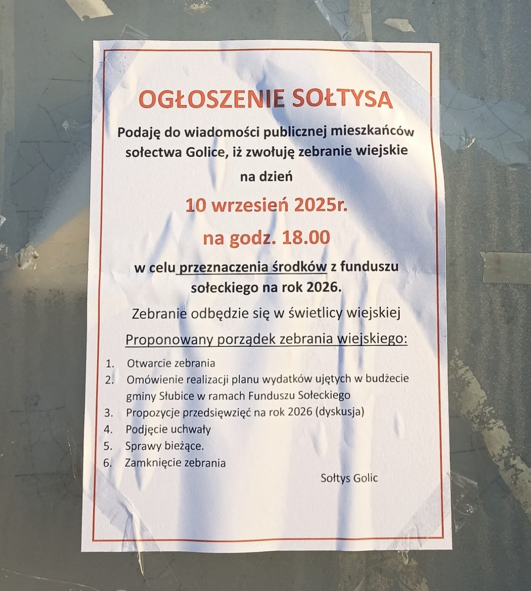 Zebranie dla mieszkańców Golic