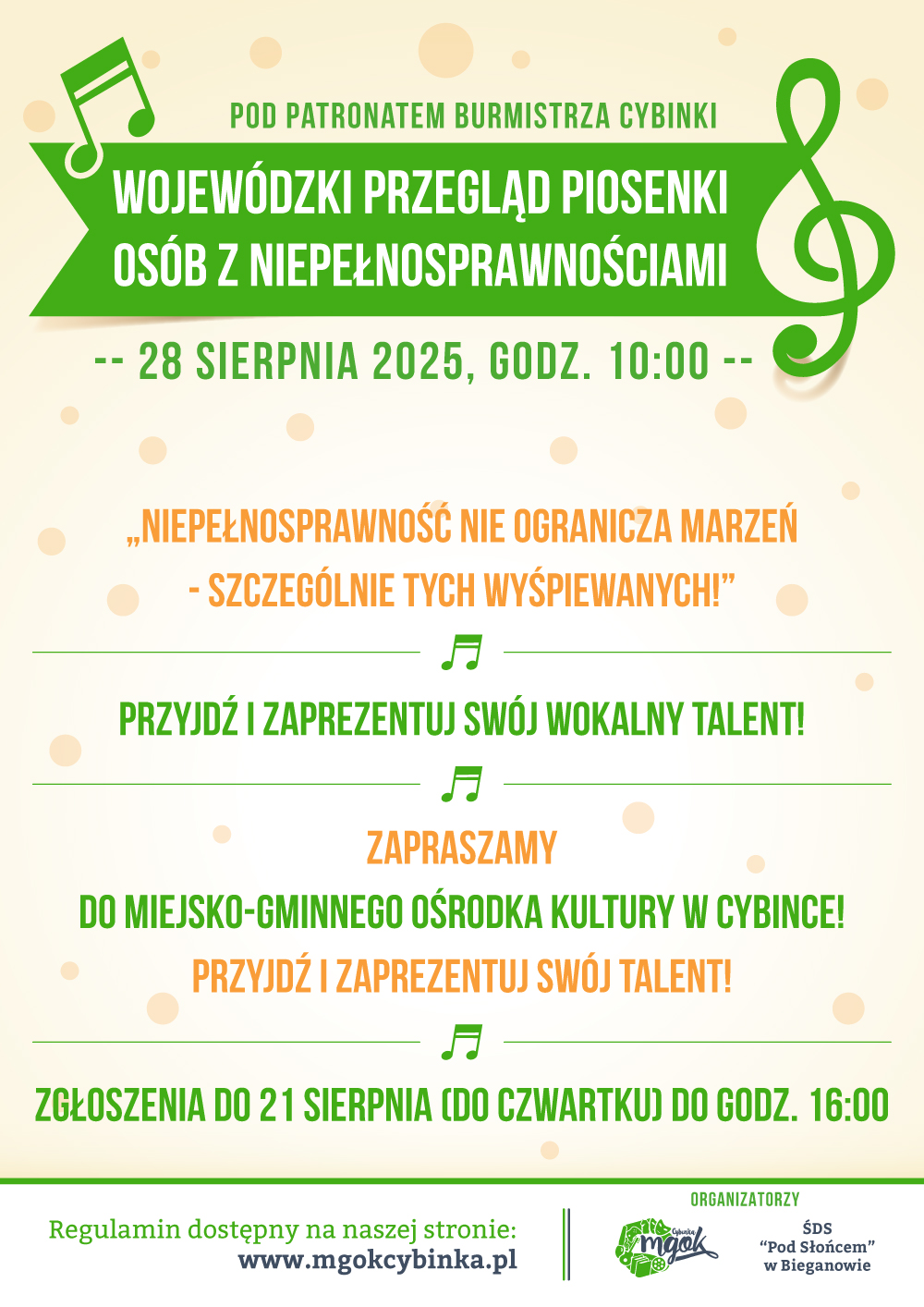 „Niepełnosprawność nie ogranicza marzeń” – rusza nabór do Wojewódzkiego Przeglądu Piosenki Osób z Niepełnosprawnościami