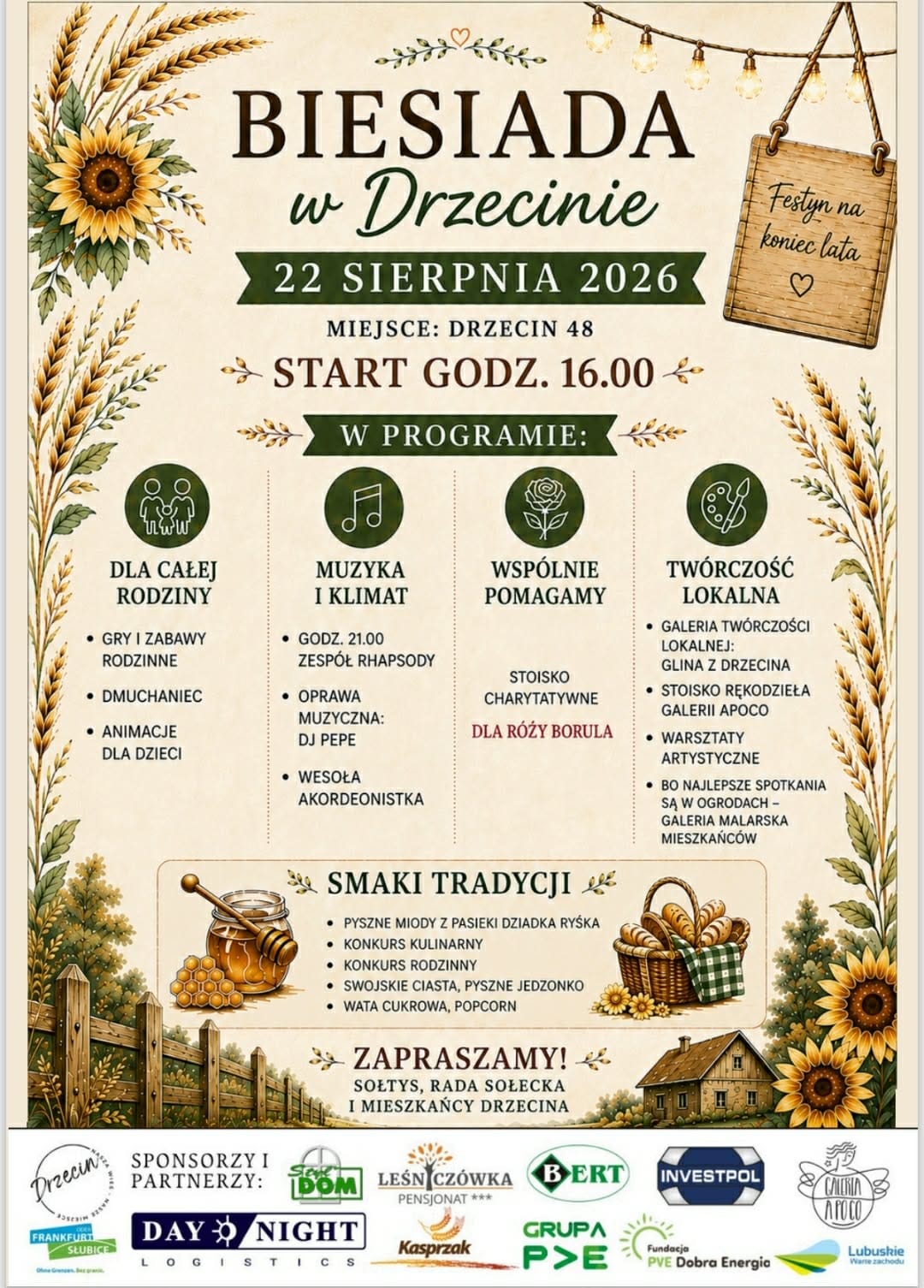 Biesiada w Drzecinie na zakończenie lata. Muzyka, atrakcje dla dzieci i lokalne smaki