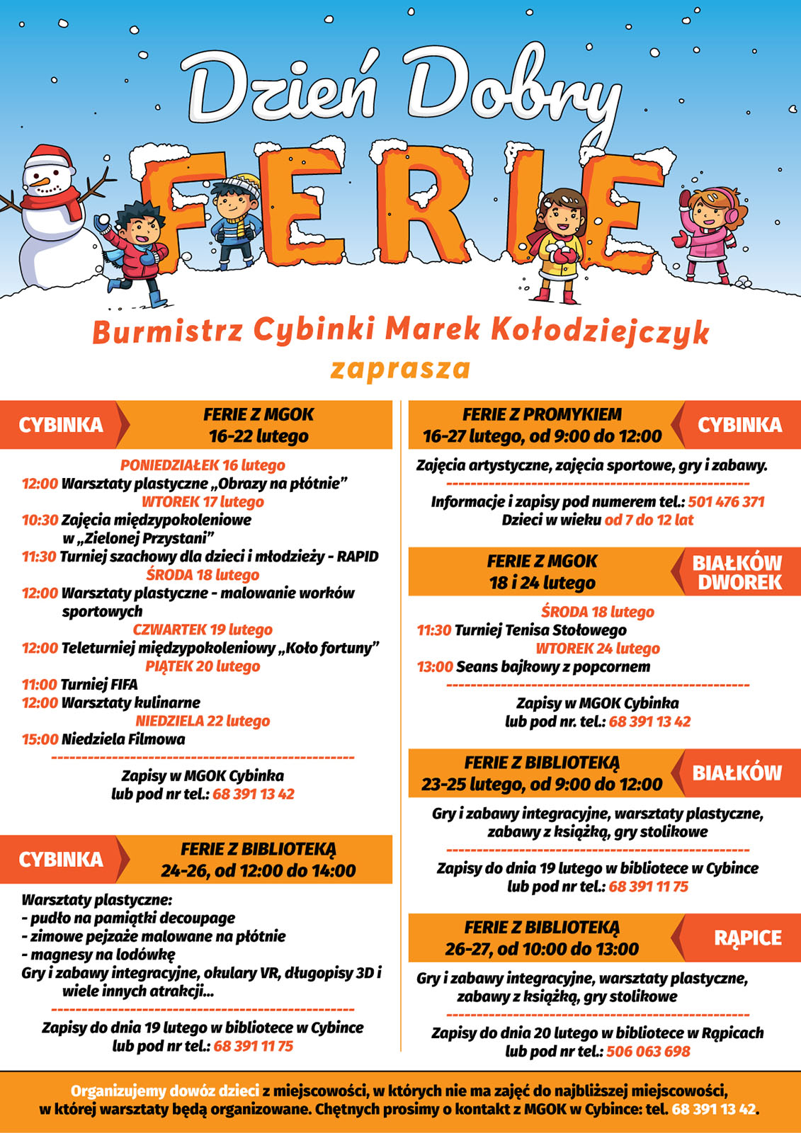 W Cybince zaplanowano zajęcia dla dzieci na ferie zimowe