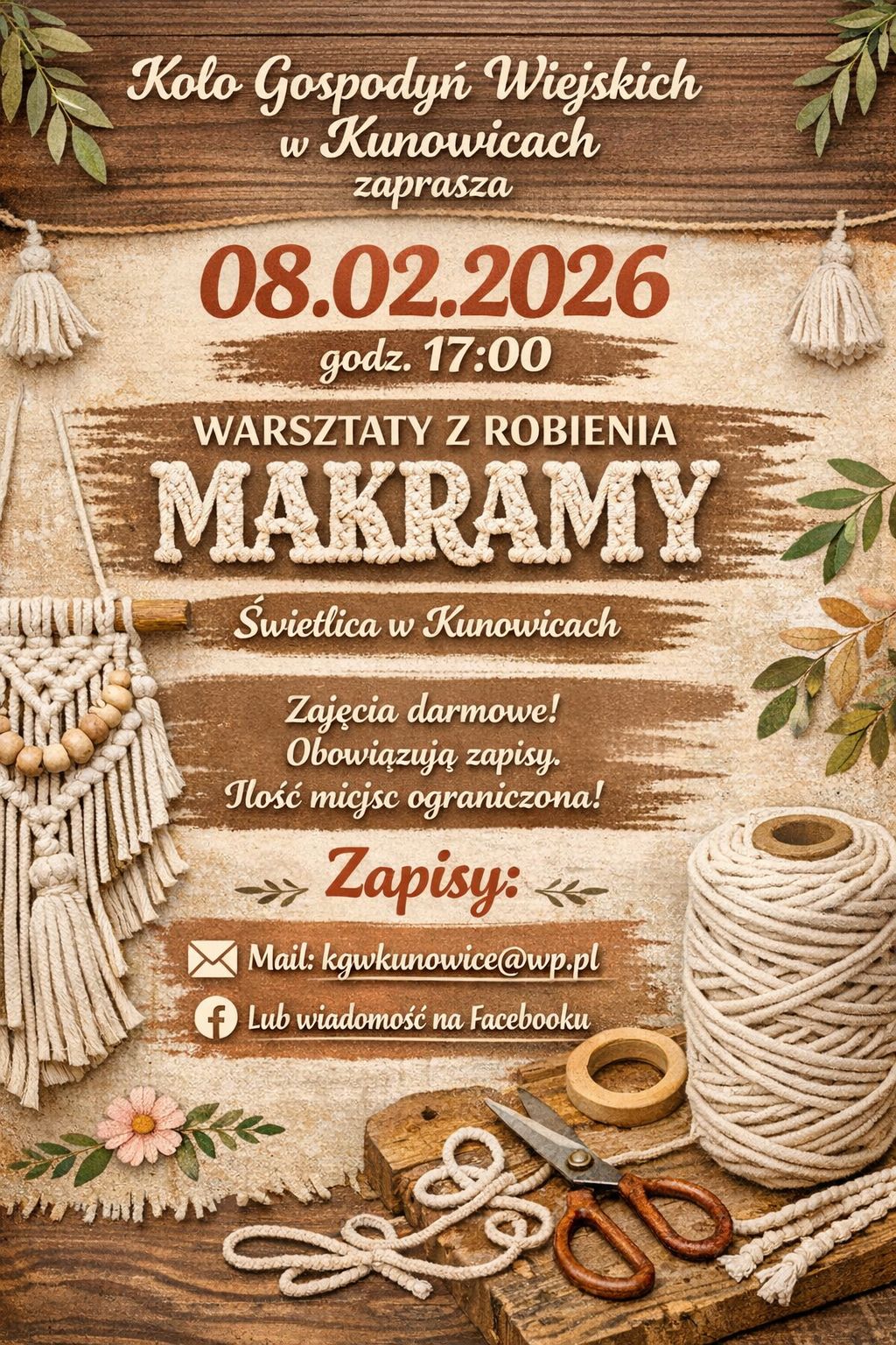 KGW Kunowice zaprasza na warsztaty z robienia makramy
