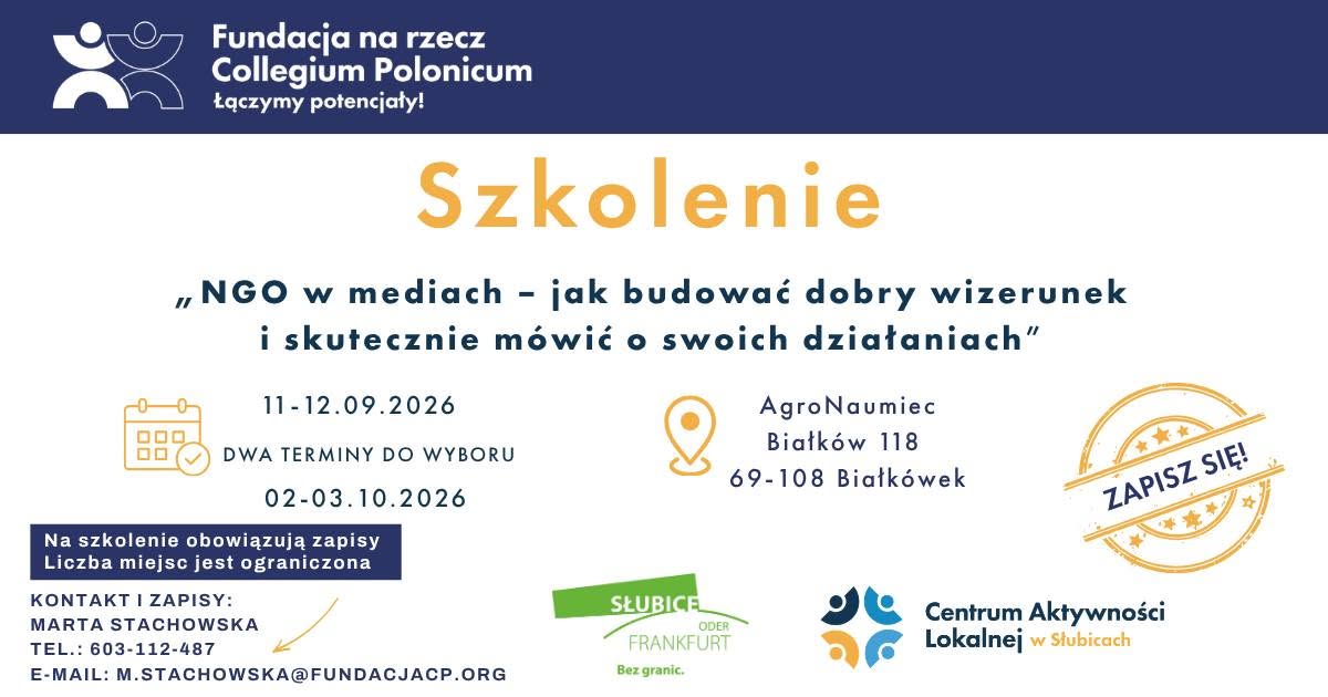 Jak mówić o działaniach NGO? Fundacja na rzecz Collegium Polonicum zaprasza na bezpłatne szkolenie