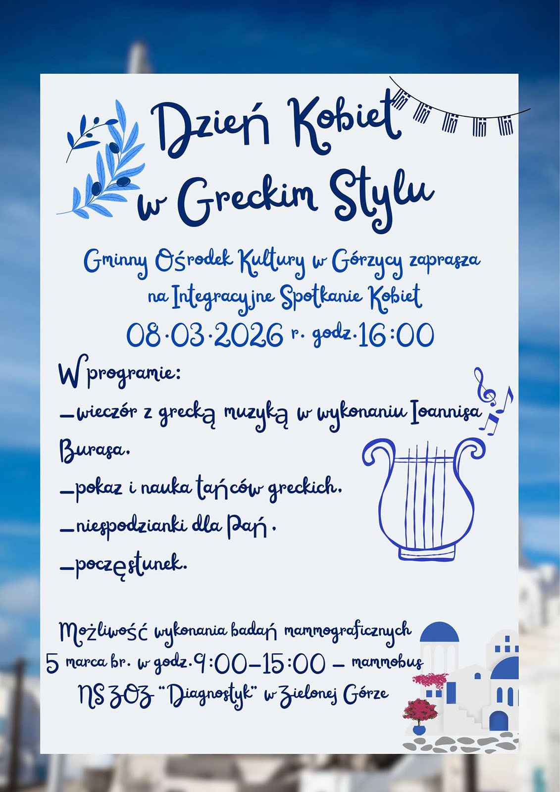 W Górzycy odbędzie się Dzień Kobiet w greckim stylu