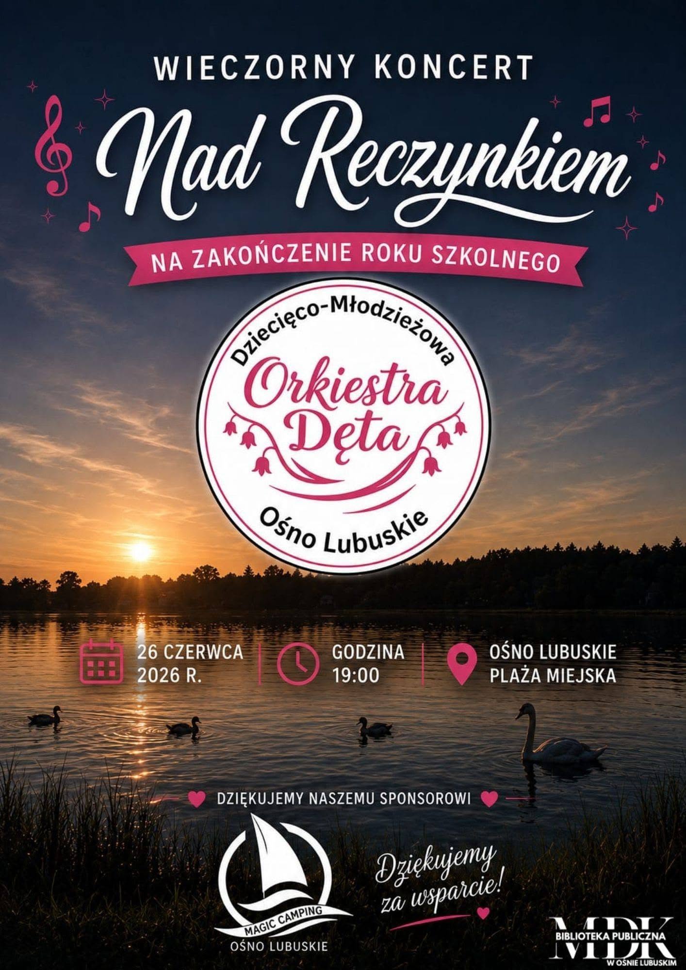 Muzyczne zakończenie roku szkolnego nad jeziorem Reczynek. Ośniańska orkiestra zaprasza na plenerowy koncert