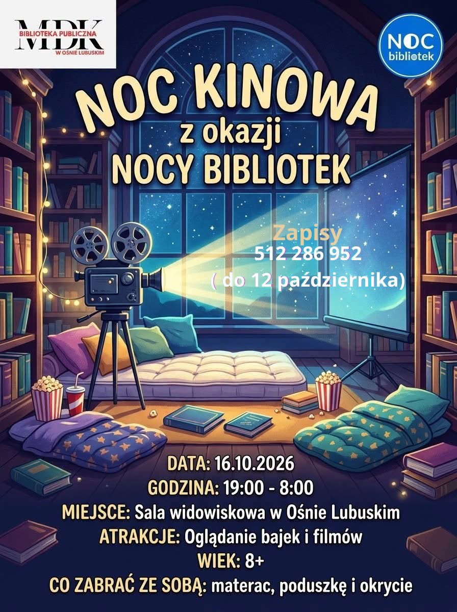 Noc filmowa w bibliotece. W Ośnie Lubuskim będzie można zostać aż do rana