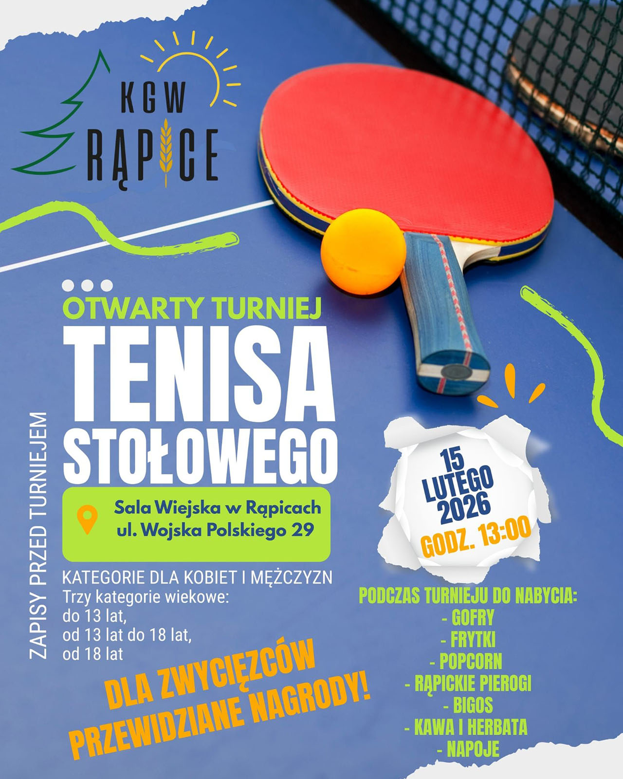 KGW Rąpice organizuje otwarty turniej tenisa stołowego