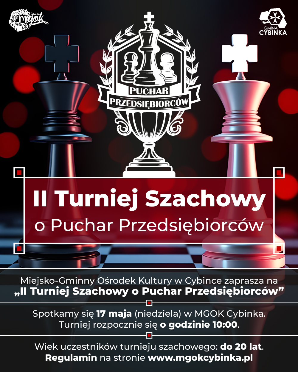 Miejsko-Gminny Ośrodek Kultury zaprasza dzieci i młodzież do udziału w II Turnieju Szachowym o Puchar Przedsiębiorców
